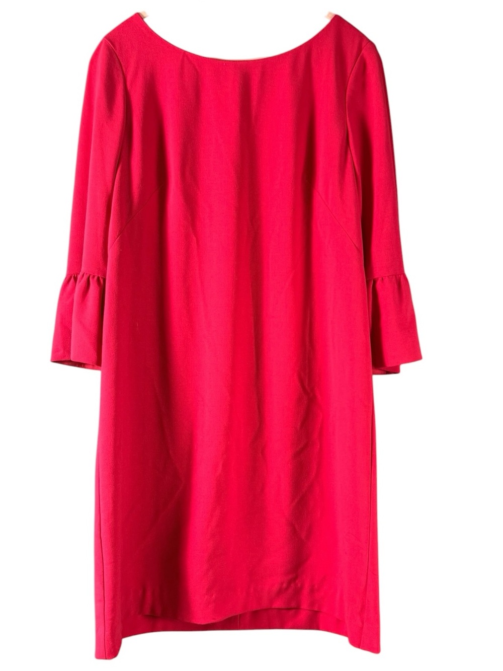 Talbots Crepe Shift Dress in Red with Crew Neck & Bell Sleeves Stretch Size 12